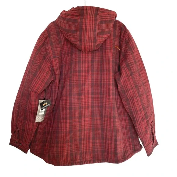 Ariat Rebar Flannel Hooded Shacket Shirt Jacket Women XL Rosewood Plaid NWT - Picture 2 of 14